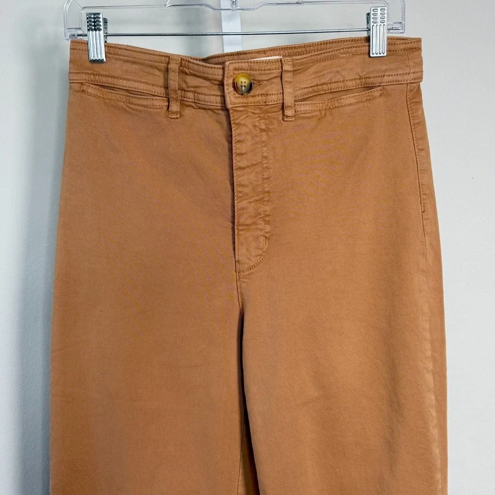 Marine Layer Bridget High Waist Raw Hem Wide Leg Pants Size 10 Rust Soft Stretch